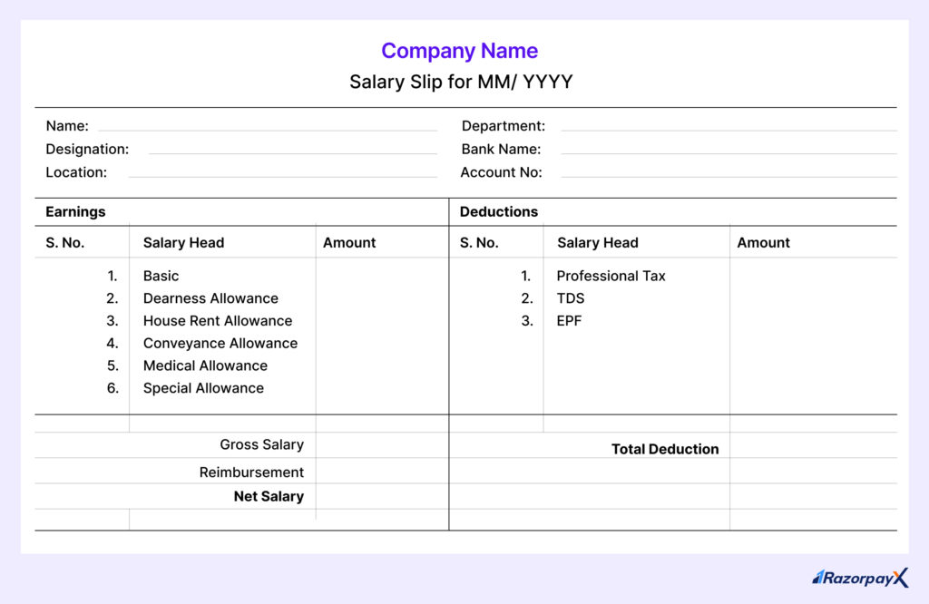 payslip salary slip format 
