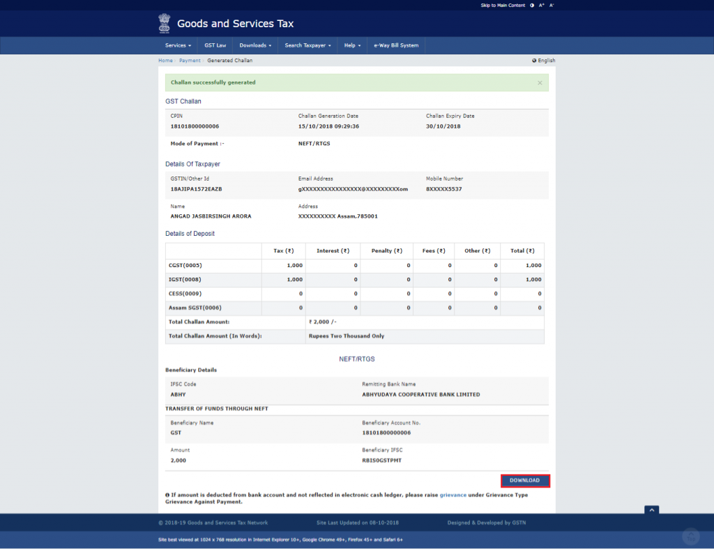 how to pay gst online step 8