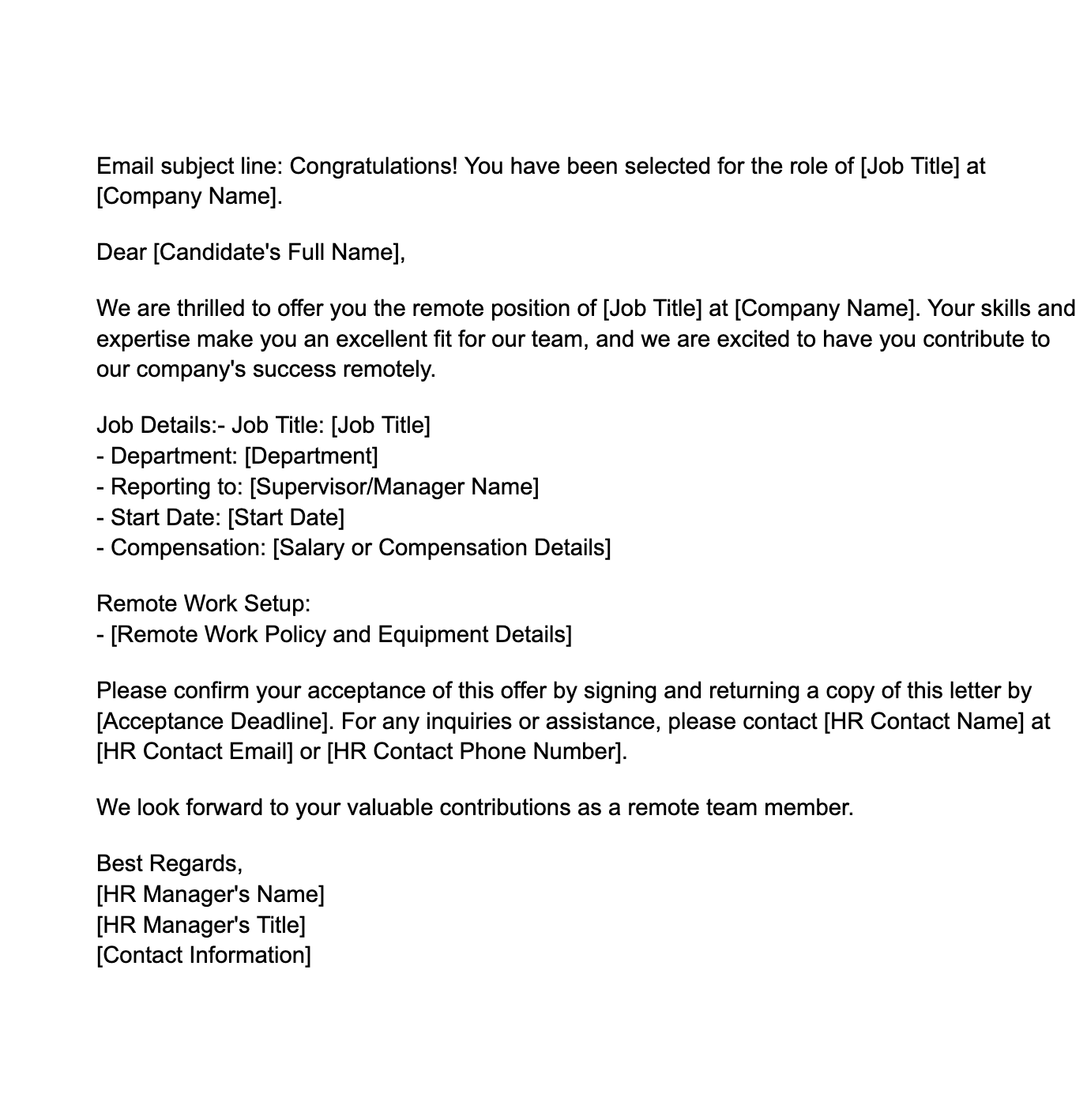 remote offer letter