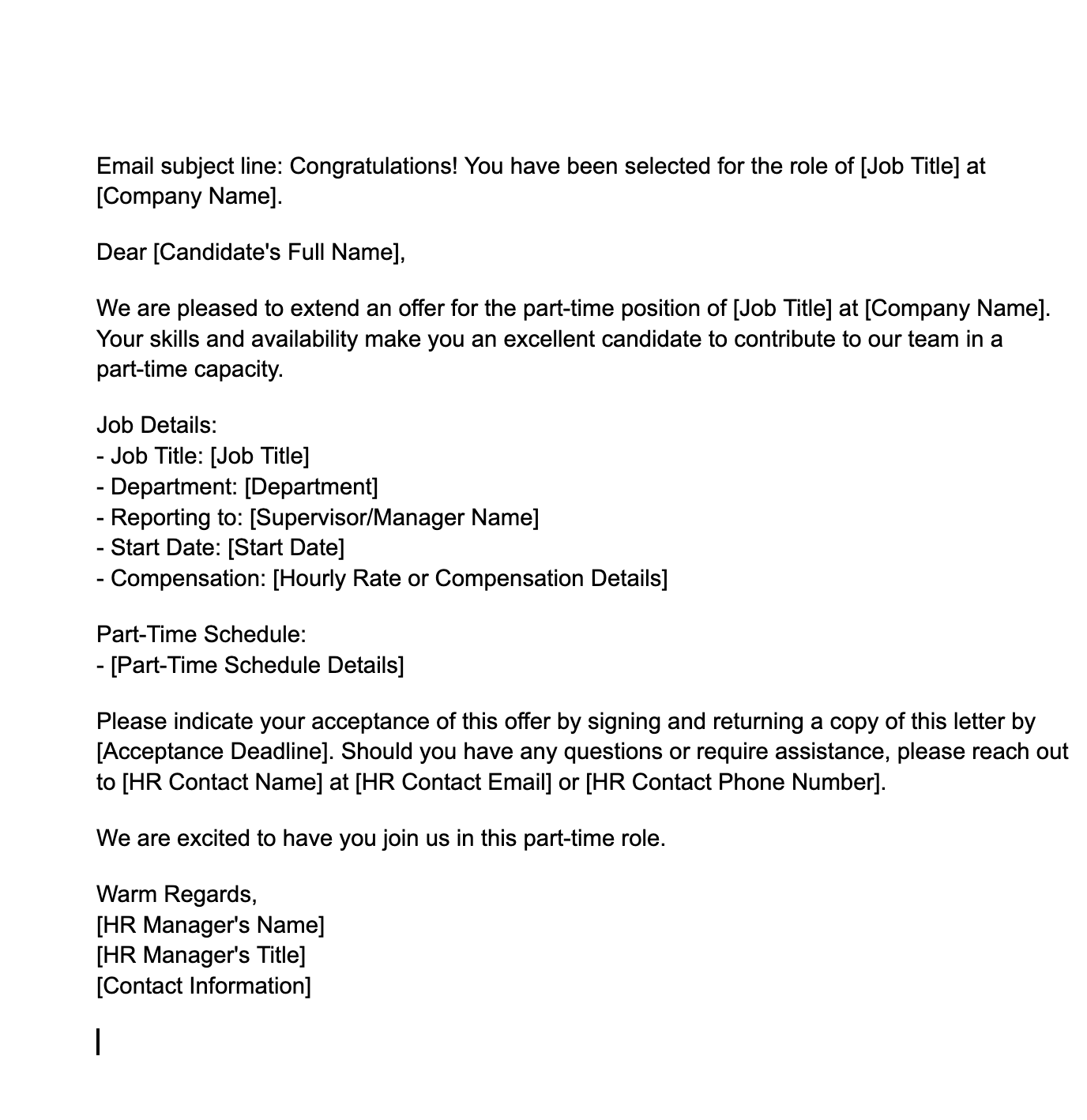 part time job offer template
